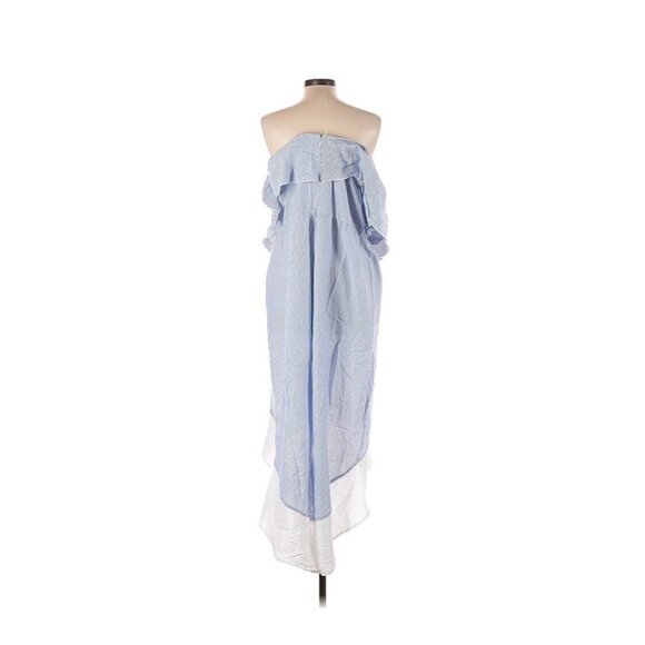 ASOS Dress Size 10 Stripe Hi Low Hem One Shoulder Blue Summer Vacation Ruffle - Picture 2 of 7